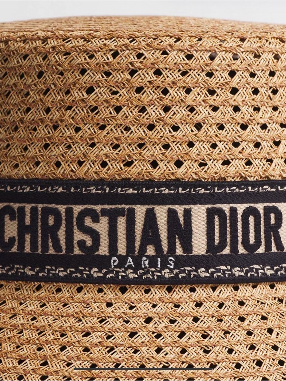 Dior Tan Straw Bucket Hat with Black Logo Band - Picture 9 of 10